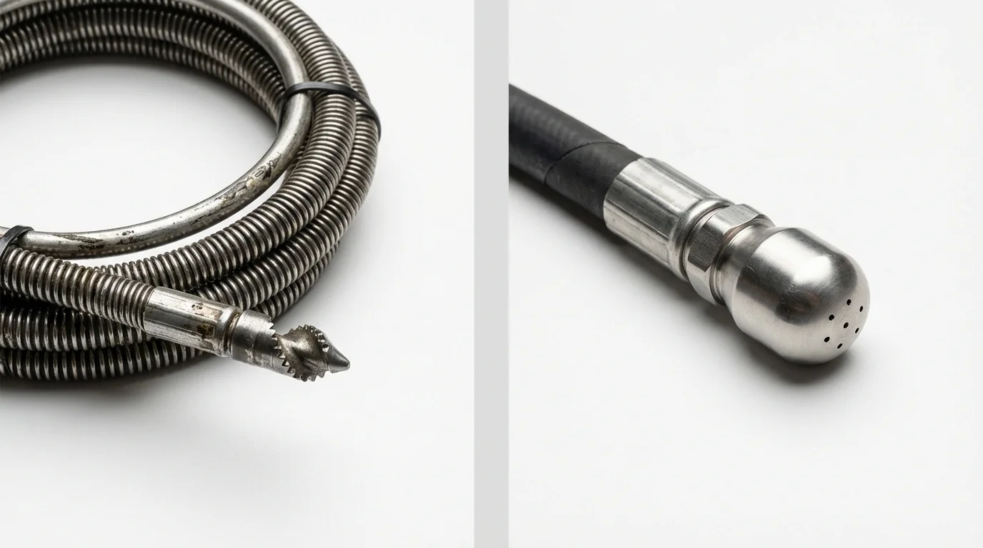 Drain snake cable and hydro jetting nozzle used for drain cleaning in Idabel, OK