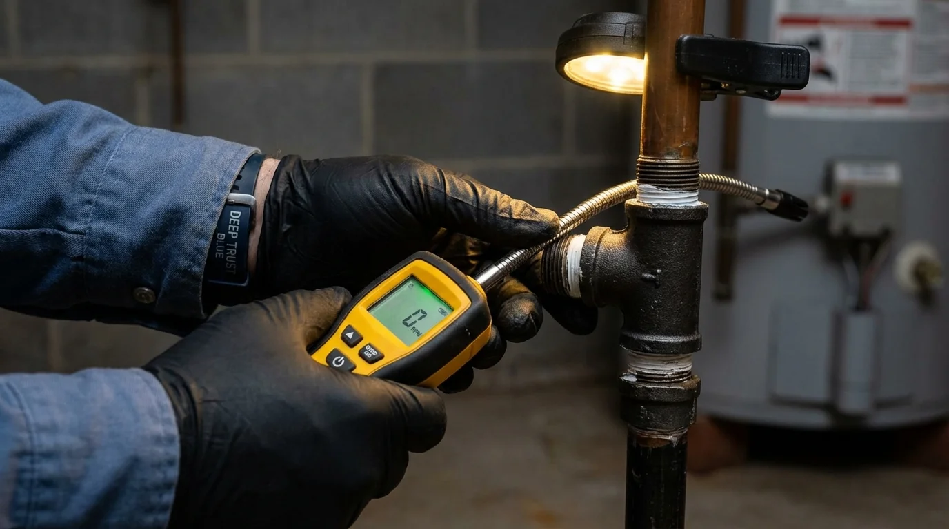 Gas leak detection with electronic sniffer by Johns Plumbing LLC in Idabel
