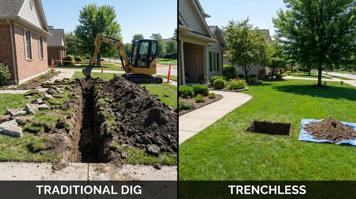 Trenchless sewer repair with minimal yard damage versus traditional excavation in Idabel, OK